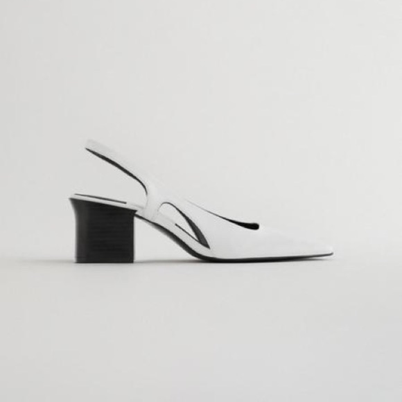 NWT Zara Leather Squared Toe Heeled Sandals Size 8 - Picture 1 of 8